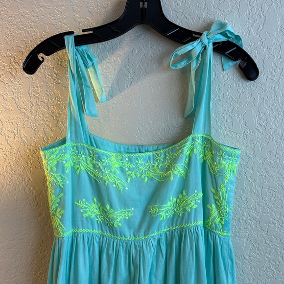 Aqua Dress with Neon Green Embroidery - Picture 4 of 7